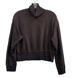 MONROW Women's Supersoft Fleece Mock Neck Slouchy Sweatshirt Black Size XS